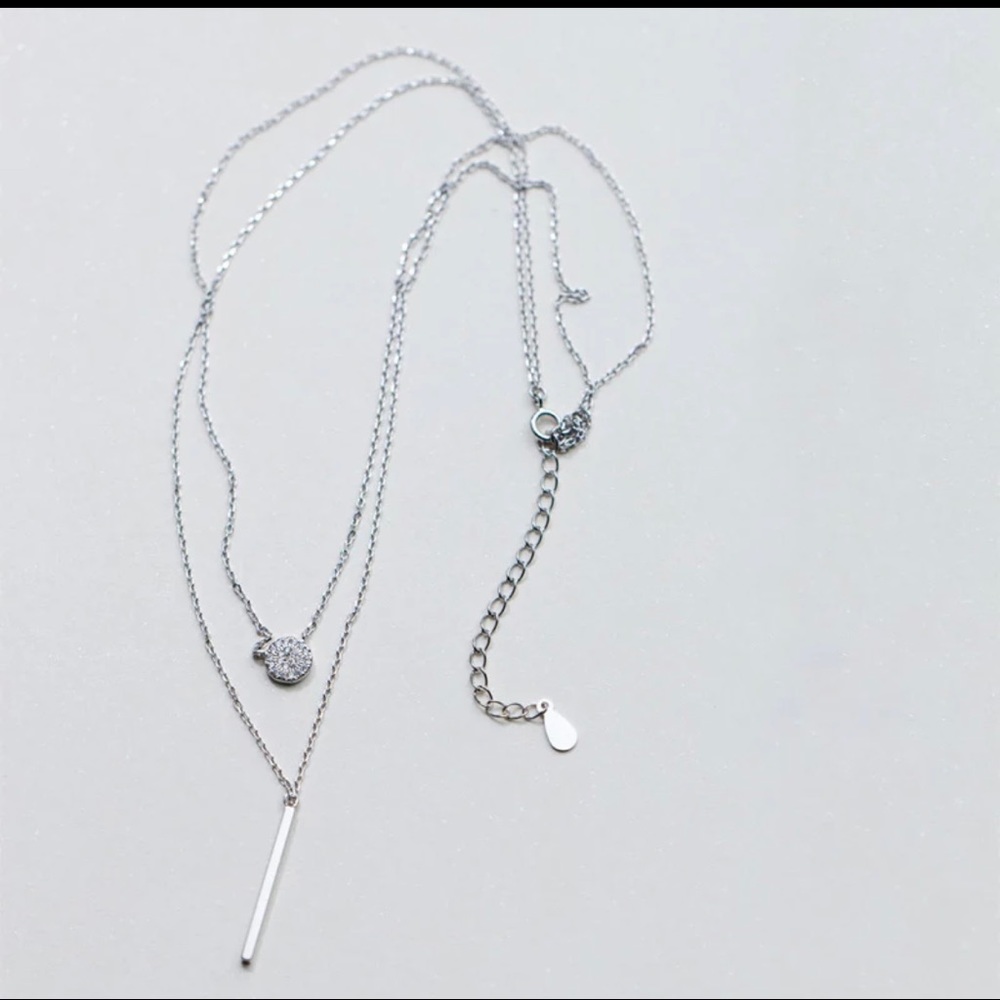 New 925 Sterling Silver Double Layer Necklace - Picture 4 of 7